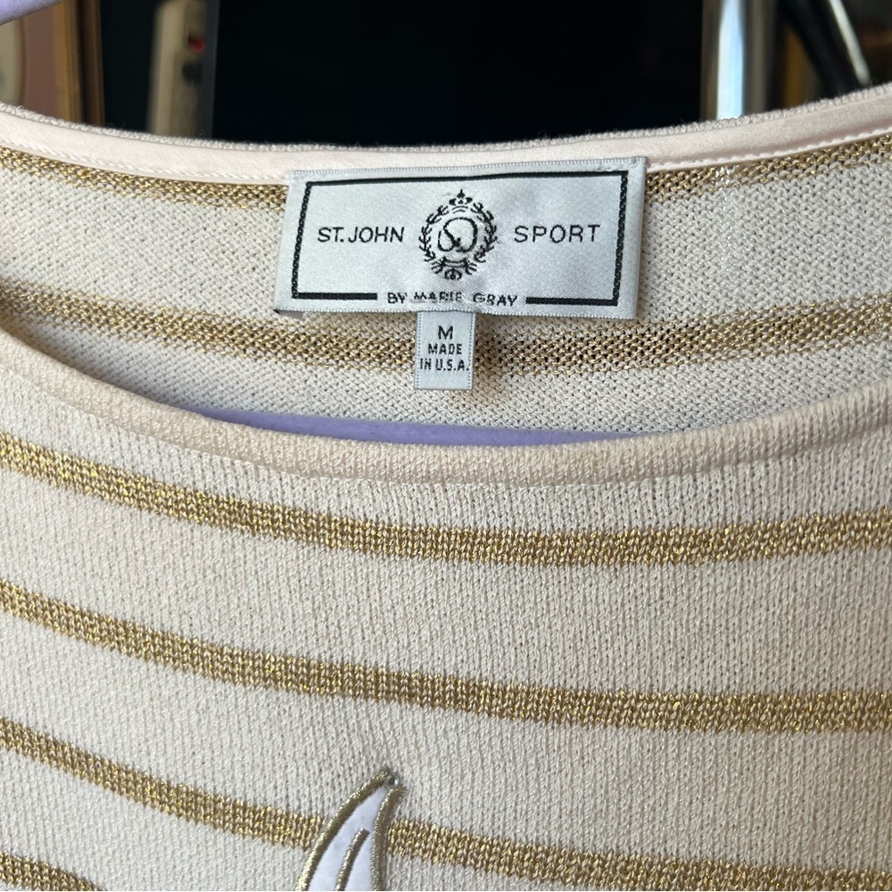 St. John Starfish Gold Striped Sweater Knit Top Medium - Picture 3 of 7
